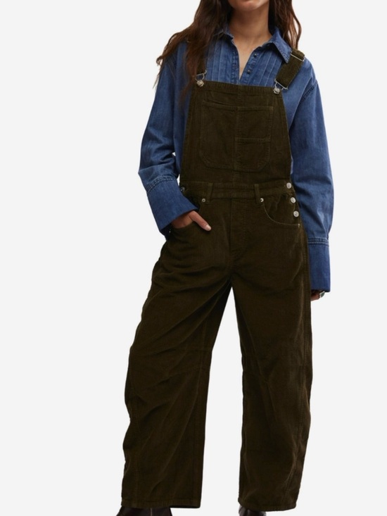 We The Free Pants - Free People We The Free Corduroy Overalls Medium Olive Utility Baggy Boho
